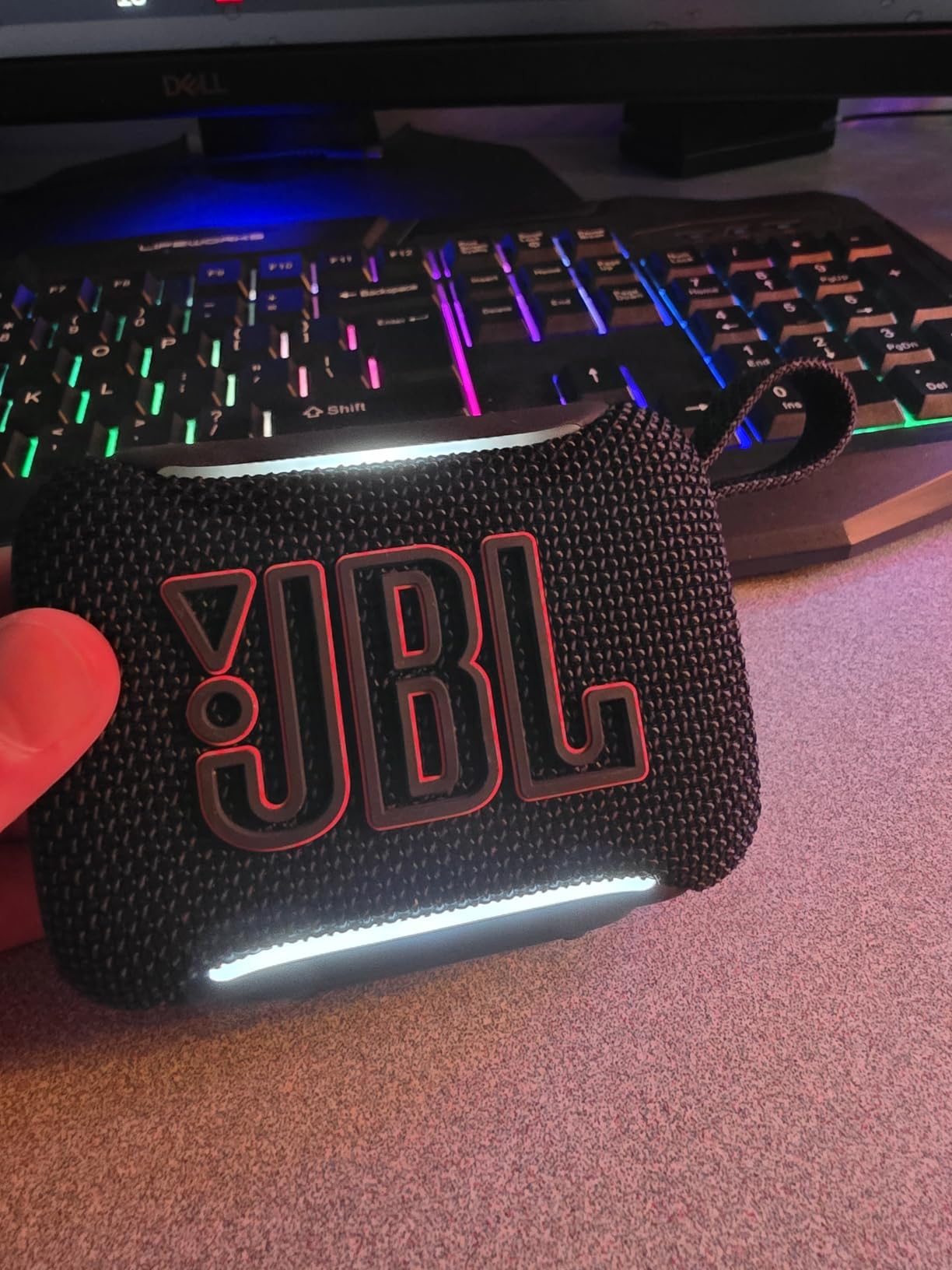 JBL Go 5 - Ultra-Portable Waterproof & Drop-Proof Speaker with JBL Legendary Sound & Ambient Edge Lighting, AirTouch Instant Stereo Pairing or Link Multiple Compatible Speakers via Auracast (Black) customer photo 2