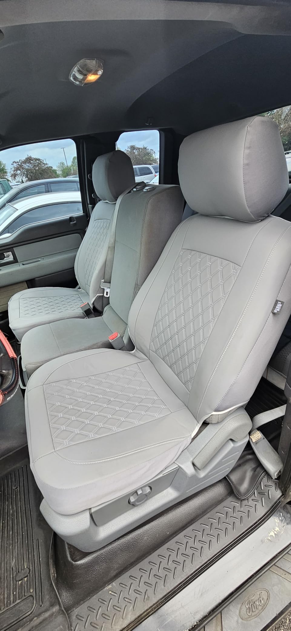 GIANT PANDA Front Car Seat Covers for 2009-2026 Ford F150, 2017-2026 F250 F350 Super Duty Crew Cab SuperCrew SuperCab Pickup Trucks, Faux Leather Bucket Seat Covers (Black) 2-Pack customer photo 2