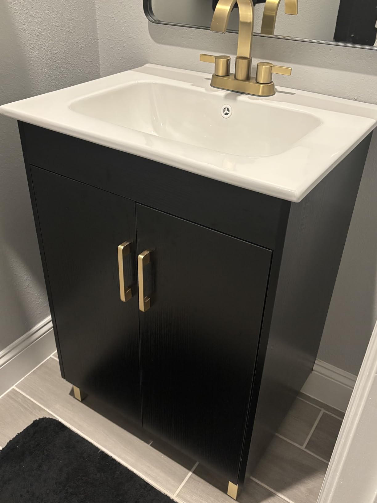 phiestina Pre-Assembled 20 Inch Floating Bathroom Vanity for Small Space, Wall-Mounted Black Cabinet with Ceramic Sink, Soft-Close Door, Left Side Storage, No Faucet customer photo 1