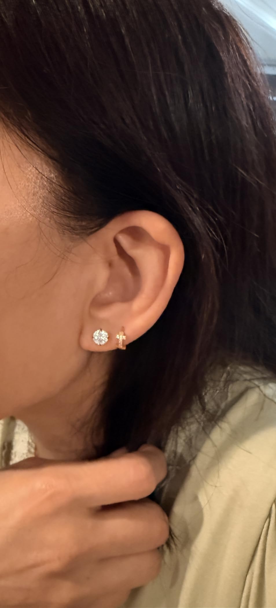 Moissanite Stud Earrings, 0.5CT-2CT 18K White Gold Plated Hypoallergenic Stud Earrings for Women Men, Round Moissanite Earrings Lab Created Diamond Stud Earrings D Color VVS1 customer photo 2