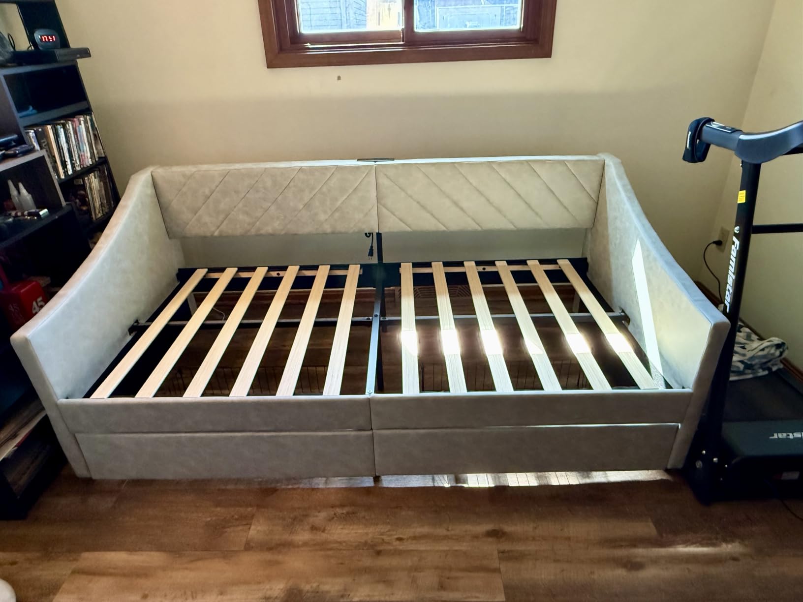 Upholstered Twin Size Daybed with Two Storage Drawers, Twin Leatherair Sofa Bed Daybed with Wood Slat Support, No Box Spring Needed (Dark Grey) customer photo 1