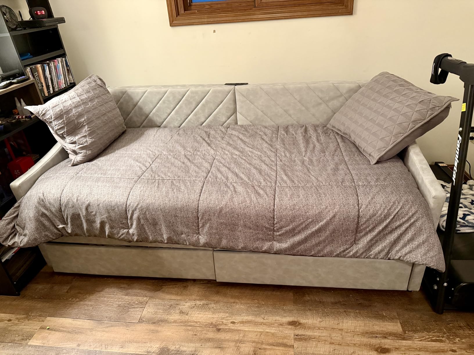 Upholstered Twin Size Daybed with Two Storage Drawers, Twin Leatherair Sofa Bed Daybed with Wood Slat Support, No Box Spring Needed (Dark Grey) customer photo 2