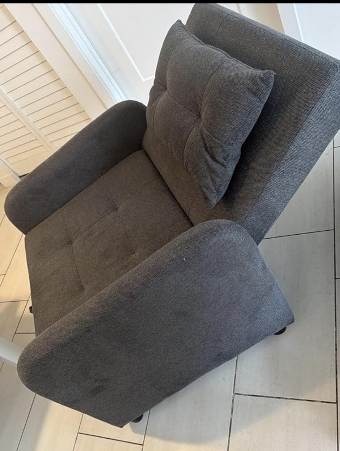 Convertible Sleeper Chair-Fabric Futon Sofa Bed, Single Sleeper Sofa, Small Couch Bed with USB Port, Foldable Table, Pillow, Adjustable Backrest for Dorm/Bedroom/College Darkgrey customer photo 2