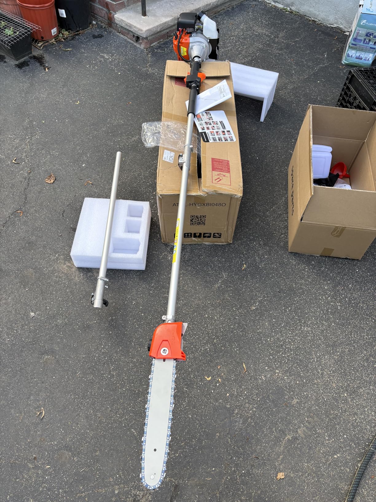 Baotree 48CC Gas Powered Pole Saws, 2 Stroke Gas Powered Pole Saws with 11.5 in Cutting Bar, 16-FT Height Cordless Extendable Long Tree Trimmer Gas Pole Saws for Tree Trimming Branches Pruning customer photo 2