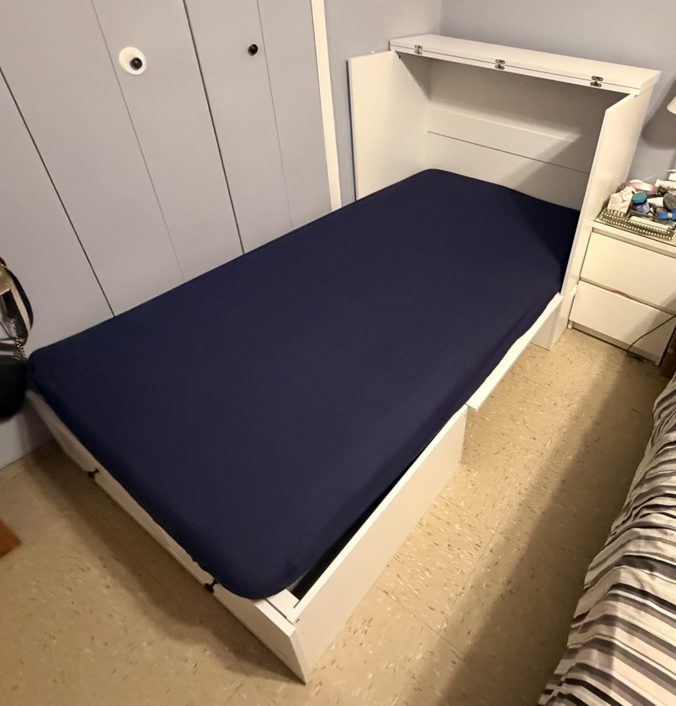 LIVAUVEAD Murphy Bed Queen with Storage & Charging Station, Murphy Cabinet with Foldable Panel, Noisy Free, for Guest Bedroom, Living Room, Office, Distressed White customer photo 1