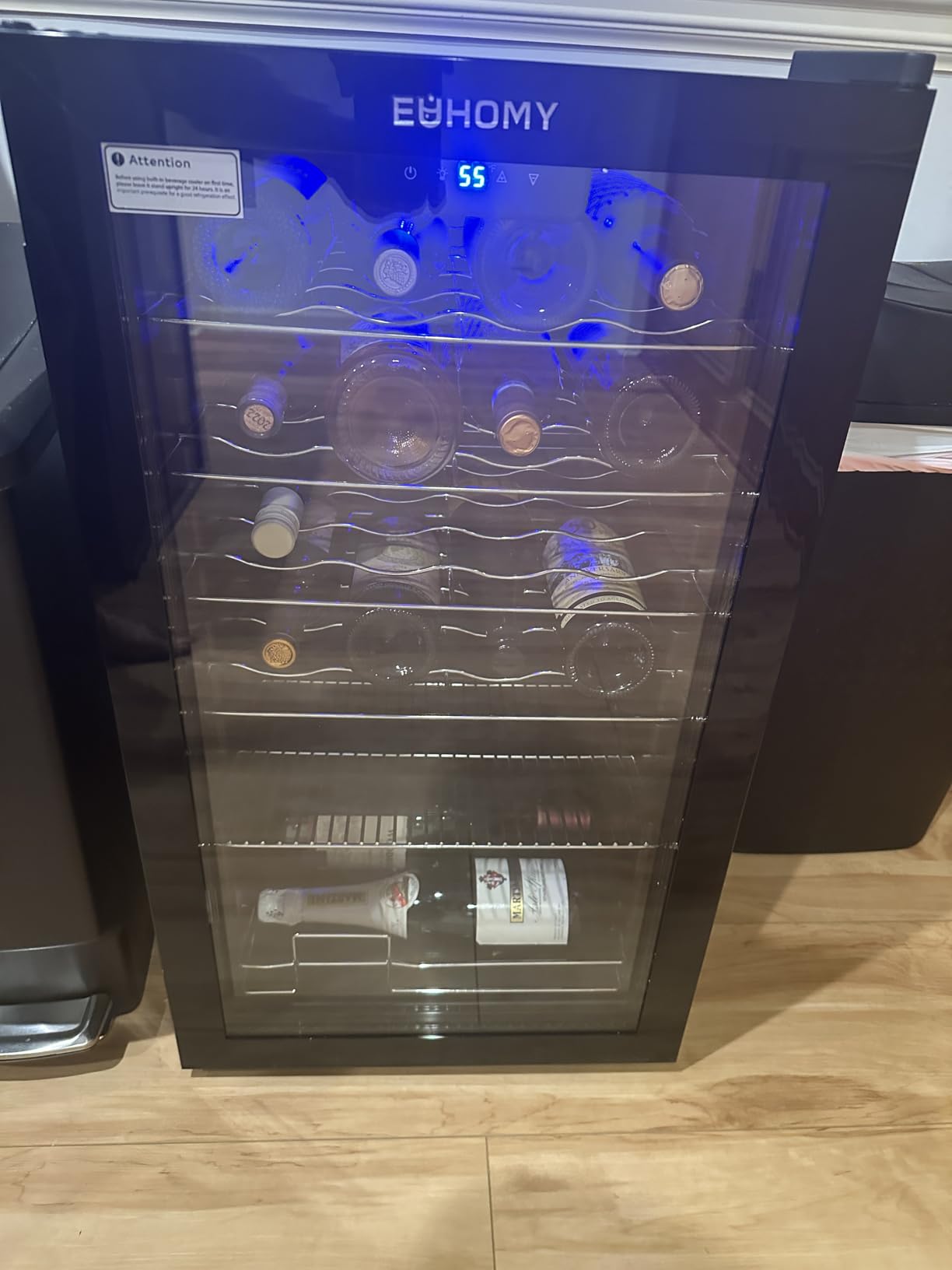 EUHOMY 18L Freestanding Counter-top Wine Fridge Mini Fridge, 4 Bottle and 6 Can Wine Cooler for Red White Wine, Wine Cellar with LED Digital Temperature Display Quiet, Black customer photo 1