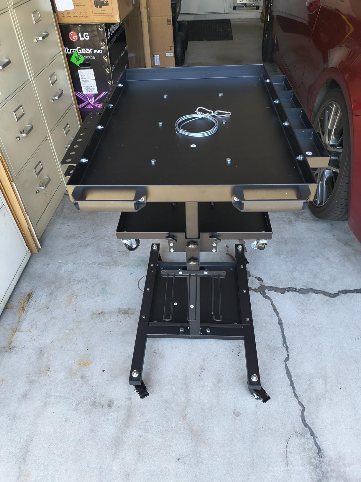 OLBRUS Rolling Work Table Adjustable Height - 3-Tier Removable Tool Cart with Wheels, Portable Mechanic Organizer with Drill Storage & Lockable Casters for Garage, Workshop, Bicycle Repair customer photo 1