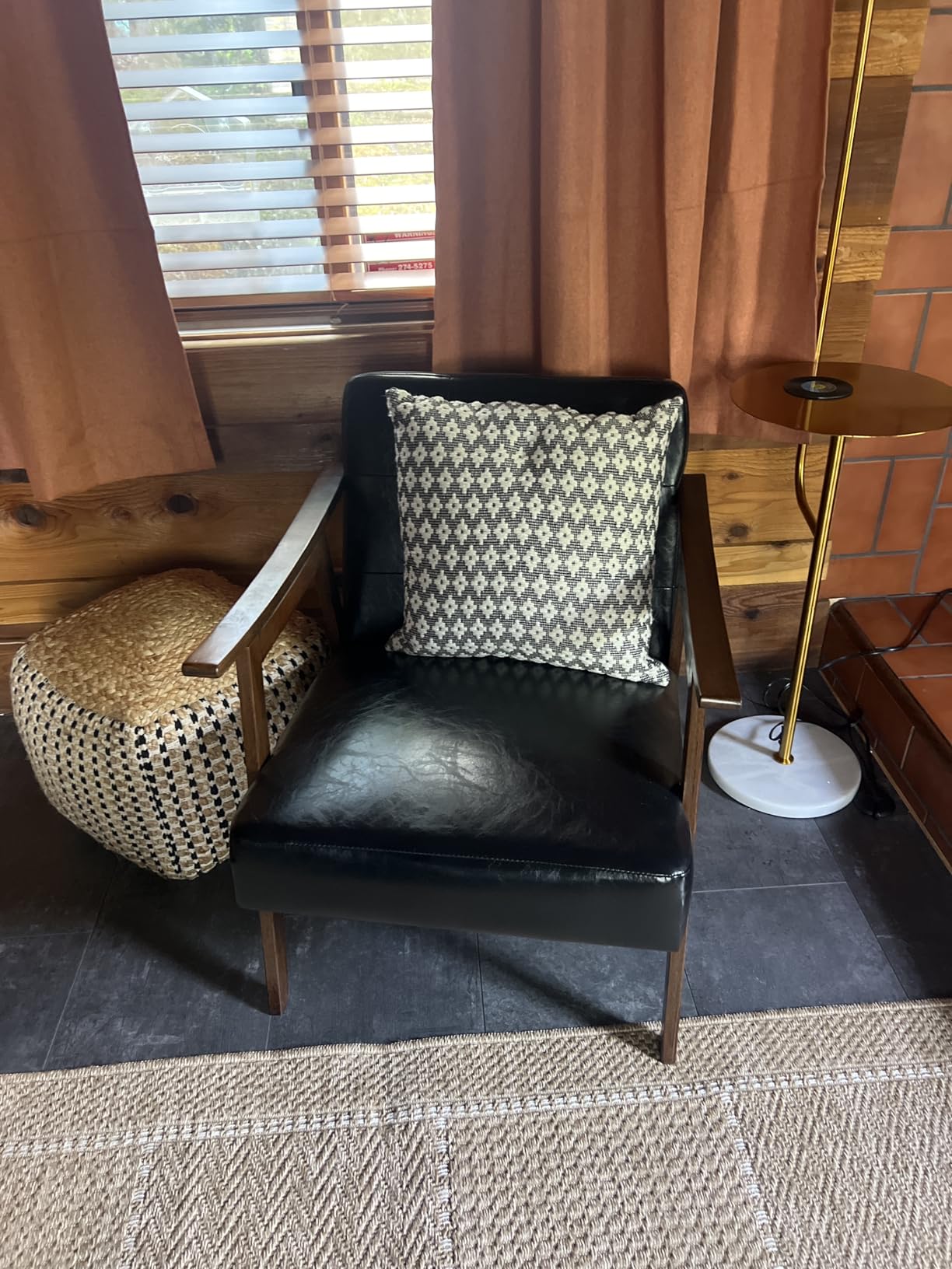 VASAGLE Accent Chair, PU Leather Armchair, Button Tufted Living Room Chair, Thick Cushion, Mid Century Modern Lounge Seating for Bedroom, Reading Nook, Home Office, Brown customer photo 1