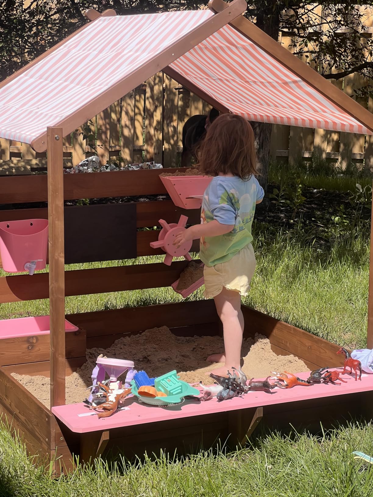 Best Choice Products Sandbox with Canopy, Extra Large Wooden Kids Sand Box, Water Table & Sink, Chalkboard, Bench Seating w/ 110 lb Capacity, Outdoor Backyard Playset - Beige customer photo 1