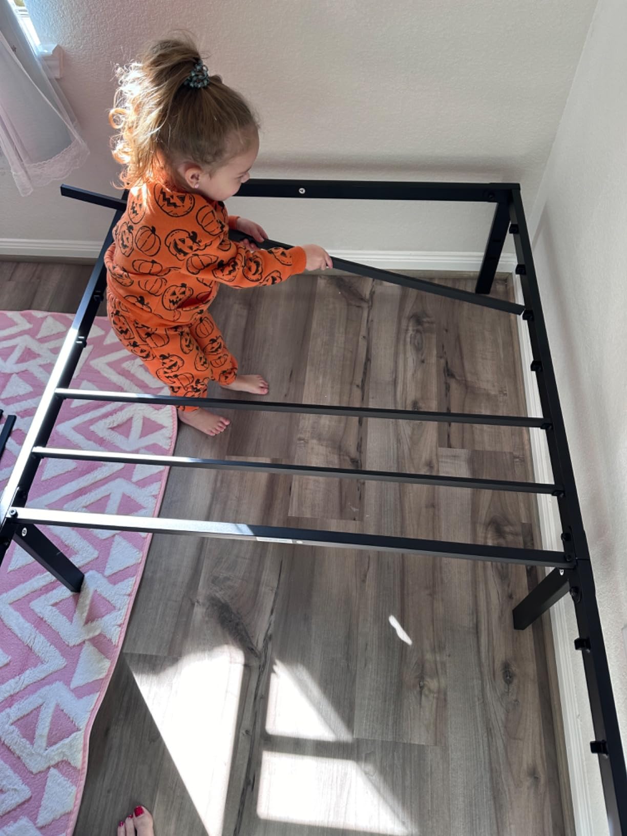 DUMOS Metal Bunk Bed Frame Twin Over Twin with Ladder and High Guardrail, Heavy-Duty Metal Slats Support, Under-Bed Storage Space, No Box Spring Needed, Noise Free, Black customer photo 1