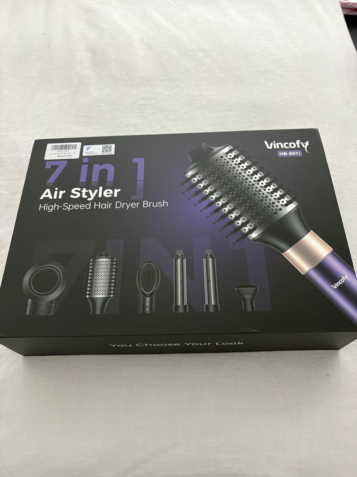 Vincofy 7 in 1 Blow Dryer Brush Set - Hot Air Styler for Fast Drying, Curling, Straightening & Volumizing - Ionic Hair Dryer Brush with 1500W Power - No Heat Damage for All Hair Types - Lilac customer photo 1