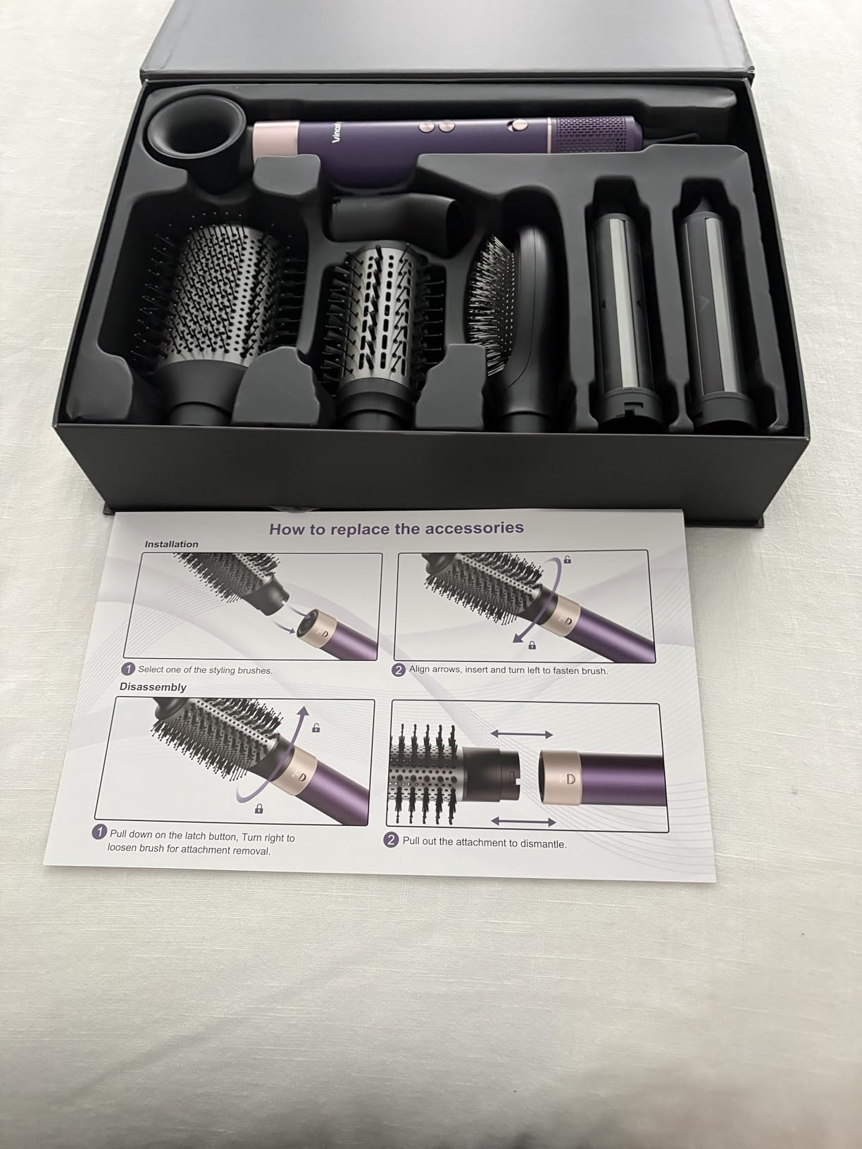Vincofy 7 in 1 Blow Dryer Brush Set - Hot Air Styler for Fast Drying, Curling, Straightening & Volumizing - Ionic Hair Dryer Brush with 1500W Power - No Heat Damage for All Hair Types - Lilac customer photo 2