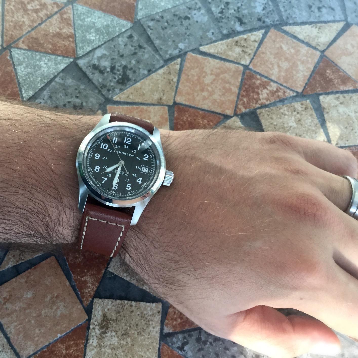 Hamilton Khaki Field Automatic Men's Watch, 38mm Stainless Steel Case, Swiss Made, Black Dial, Sapphire Crystal, Cow Leather Strap customer photo 1