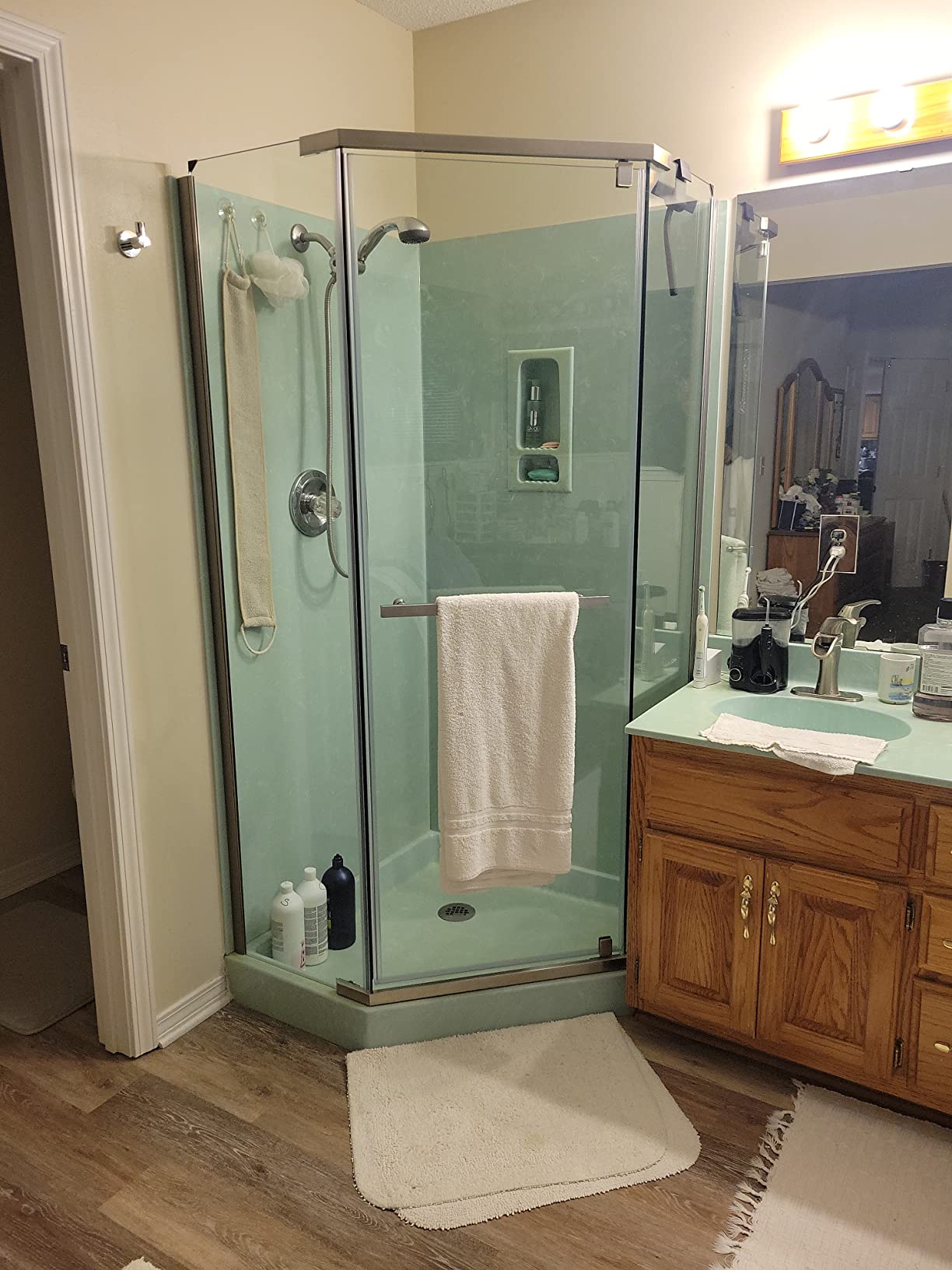 DreamLine Prism 34 1/8 in. x 72 in. Frameless Neo-Angle Pivot Shower Enclosure in Brushed Nickel, SHEN-2134340-04 customer photo 2