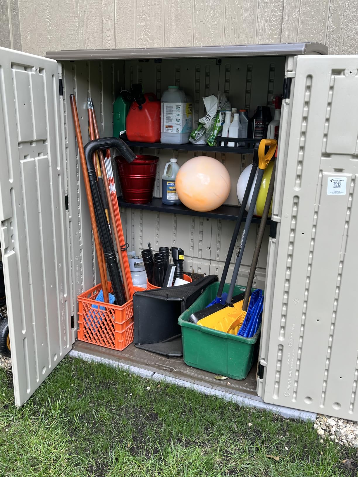 Suncast Outdoor Storage Shed, Water Resistant Resin Vertical Outdoor Storage Cabinet for Patio, Garden Tools, Cushions, & Equipment, Weatherproof Multi-Wall Design, 54 cu. ft., Made in USA customer photo 1