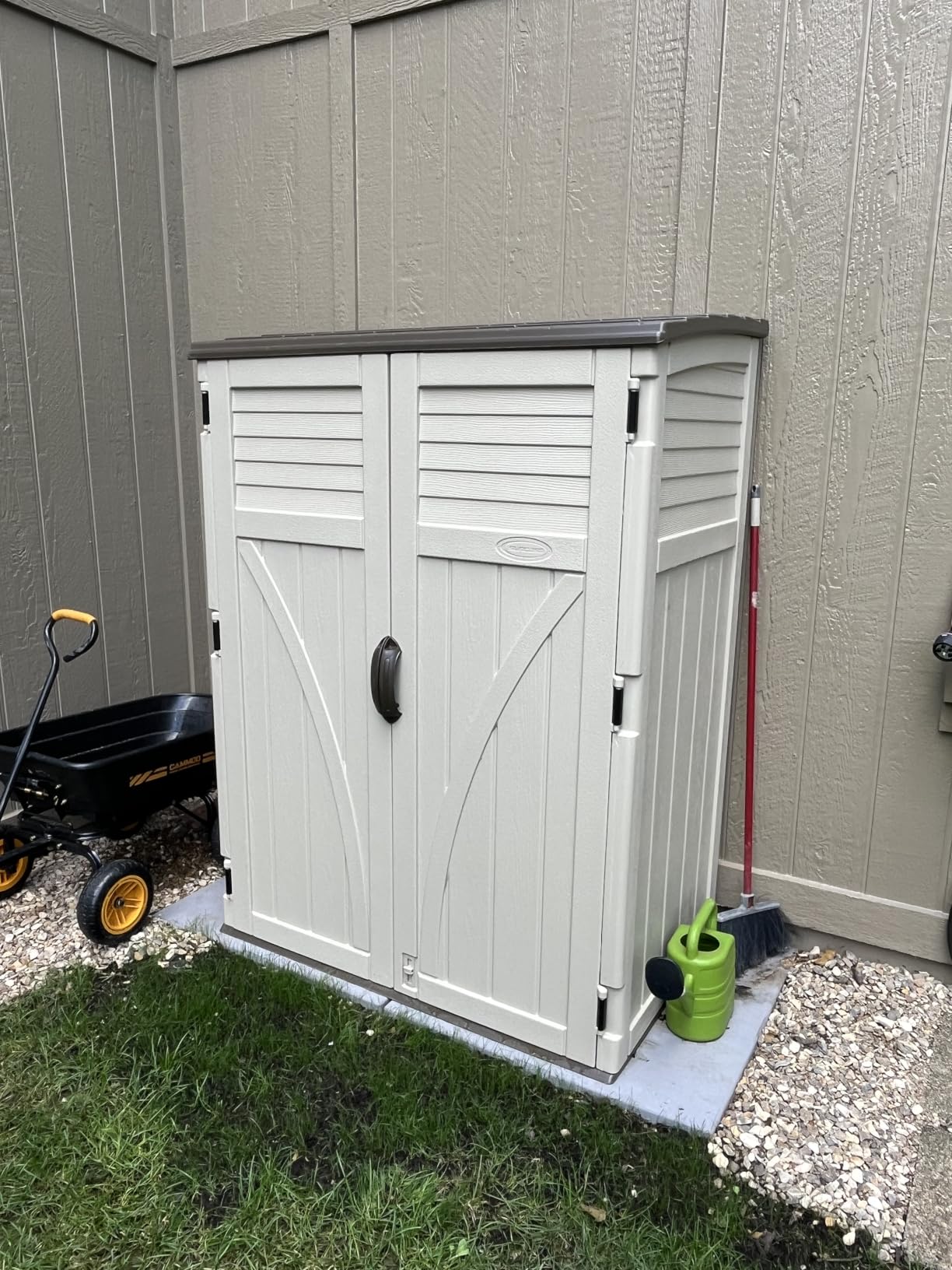 Suncast Outdoor Storage Shed, Water Resistant Resin Vertical Outdoor Storage Cabinet for Patio, Garden Tools, Cushions, & Equipment, Weatherproof Multi-Wall Design, 54 cu. ft., Made in USA customer photo 2