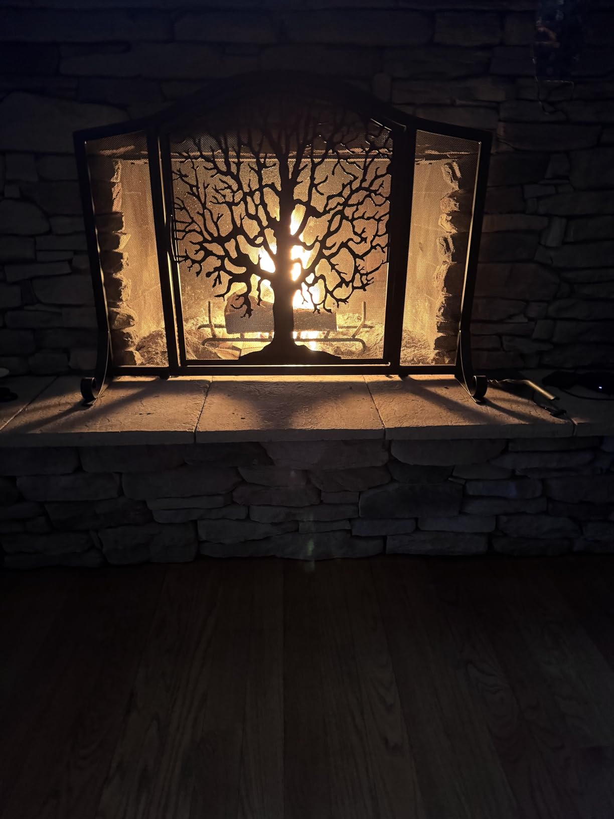 Plow & Hearth Metal Fireplace Screen Tree of Life Black | 38
