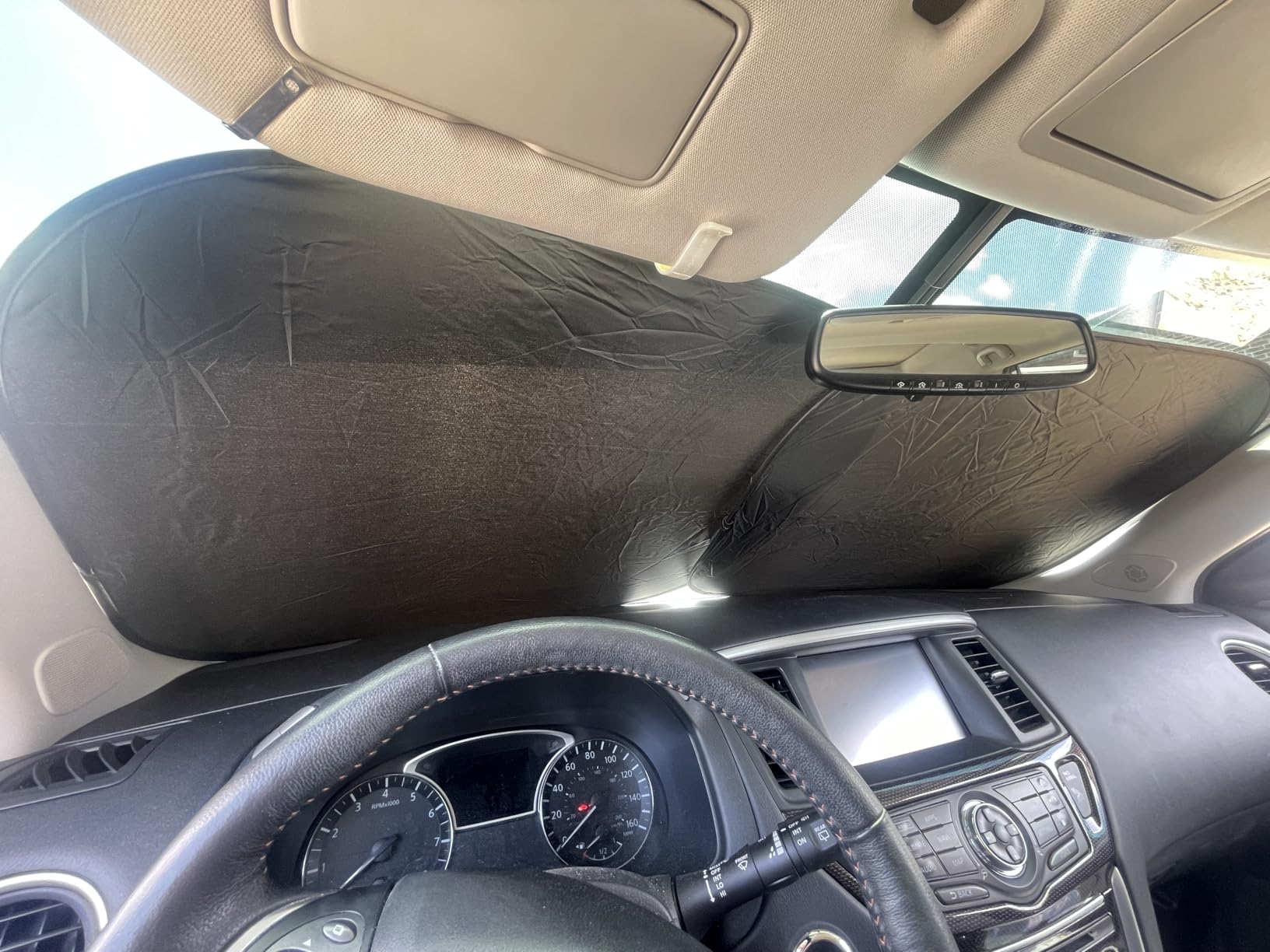 EzyShade Windshield Sun Shade with Shield-X Reflective Technology. See Size-Chart with Your Vehicle. Foldable 2-Piece Car Sunshades Reflect UV Sun and Heat and Protect Your Car. Standard (Medium) Size customer photo 2