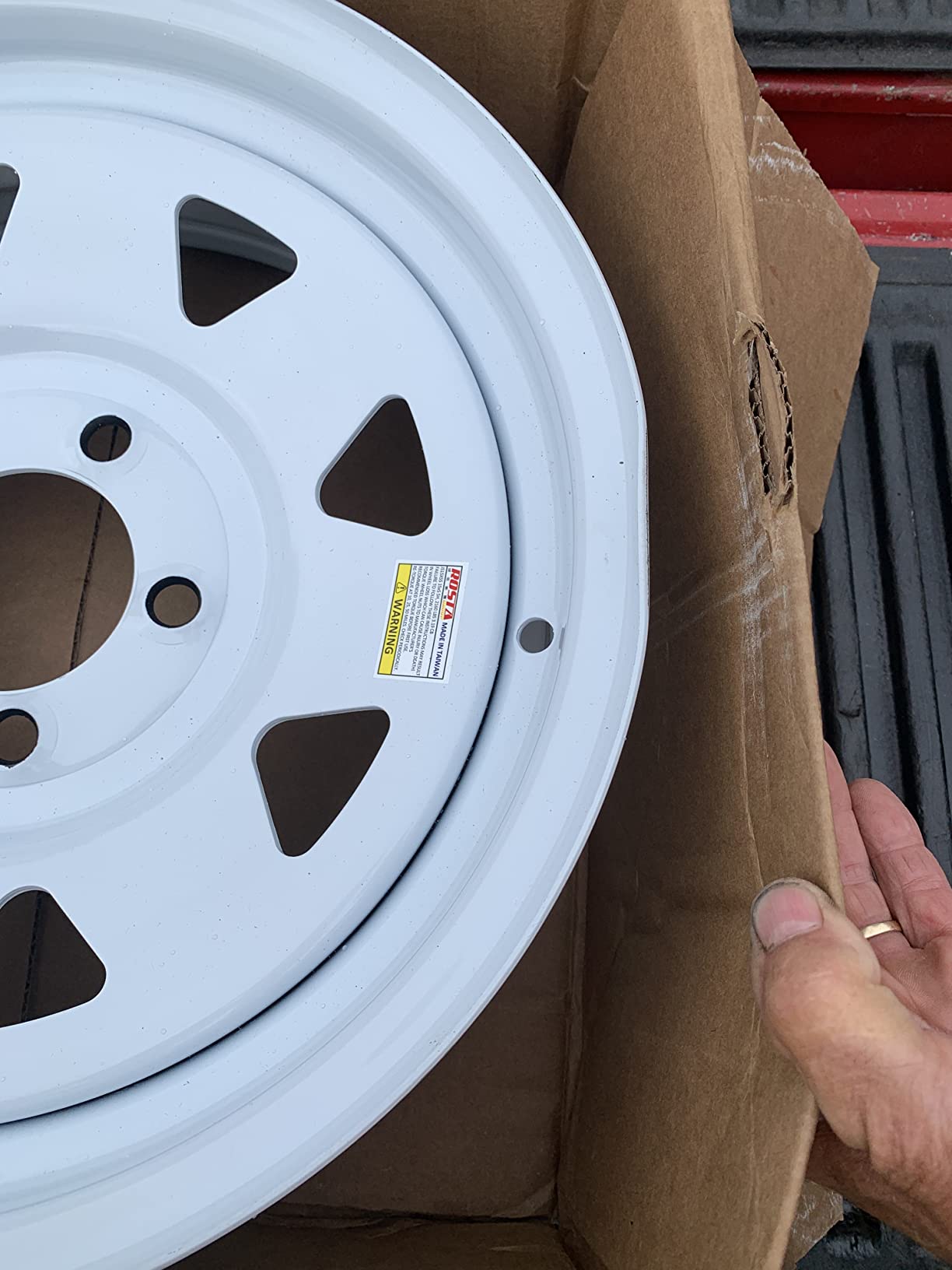 eCustomrim Trailer Wheel 15X5 15 Inch 5 Lug On 4.5 White Spoke Rim | 15 X 5 Rim, 5 Lug on 4.5 Inch Bolt Pattern, 3.19 Inch Center Bore, 2150 Lbs Max Load, For Trailer Tire Use Only customer photo 1