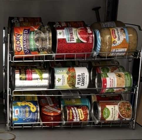 Simple Houseware Stackable Can Organizer Rack for Pantry/Cabinet, 11.5 D x 17 W x 13.75 H, Holds 36 Cans, 3-Tier Can Food Storage Dispenser, Chrome customer photo 1