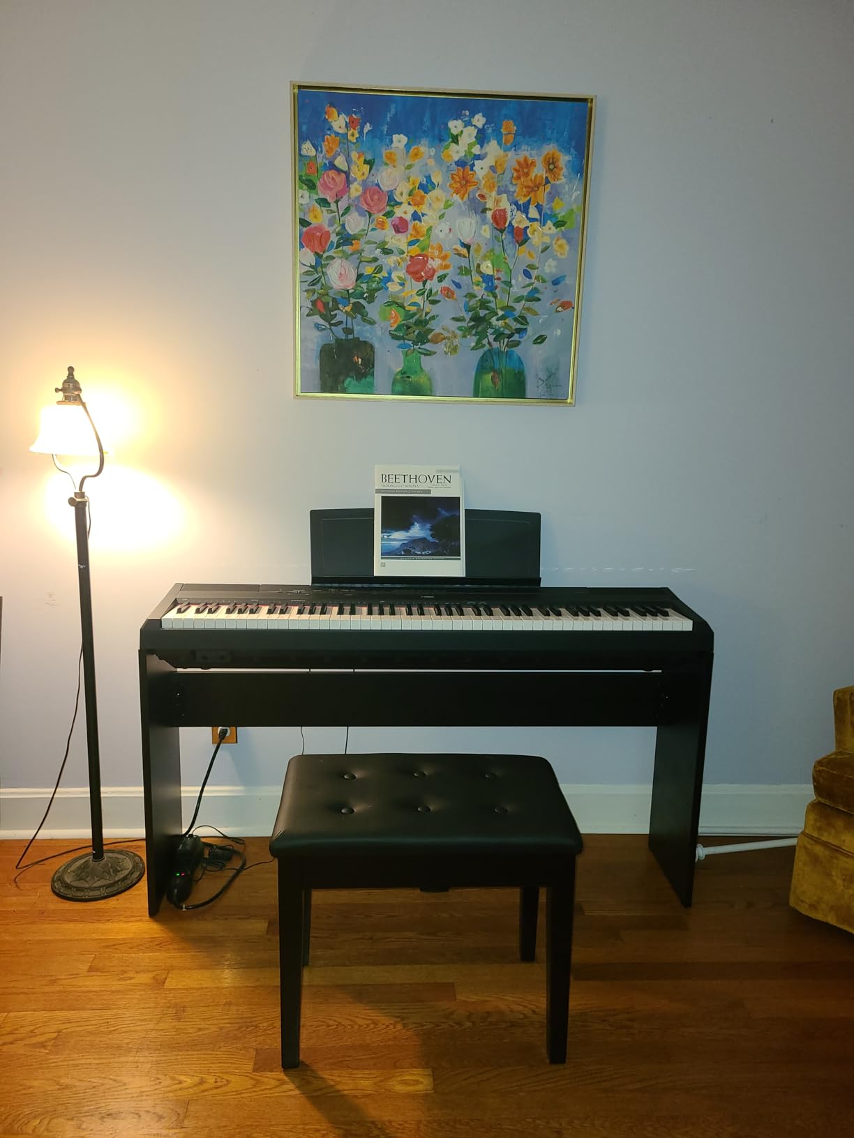 SONGMICS Piano Bench with Padded Cushion and Storage Compartment for Music Books, Vanity Stool, Tufted Wooden Piano Seat, Black ULPB55H customer photo 2
