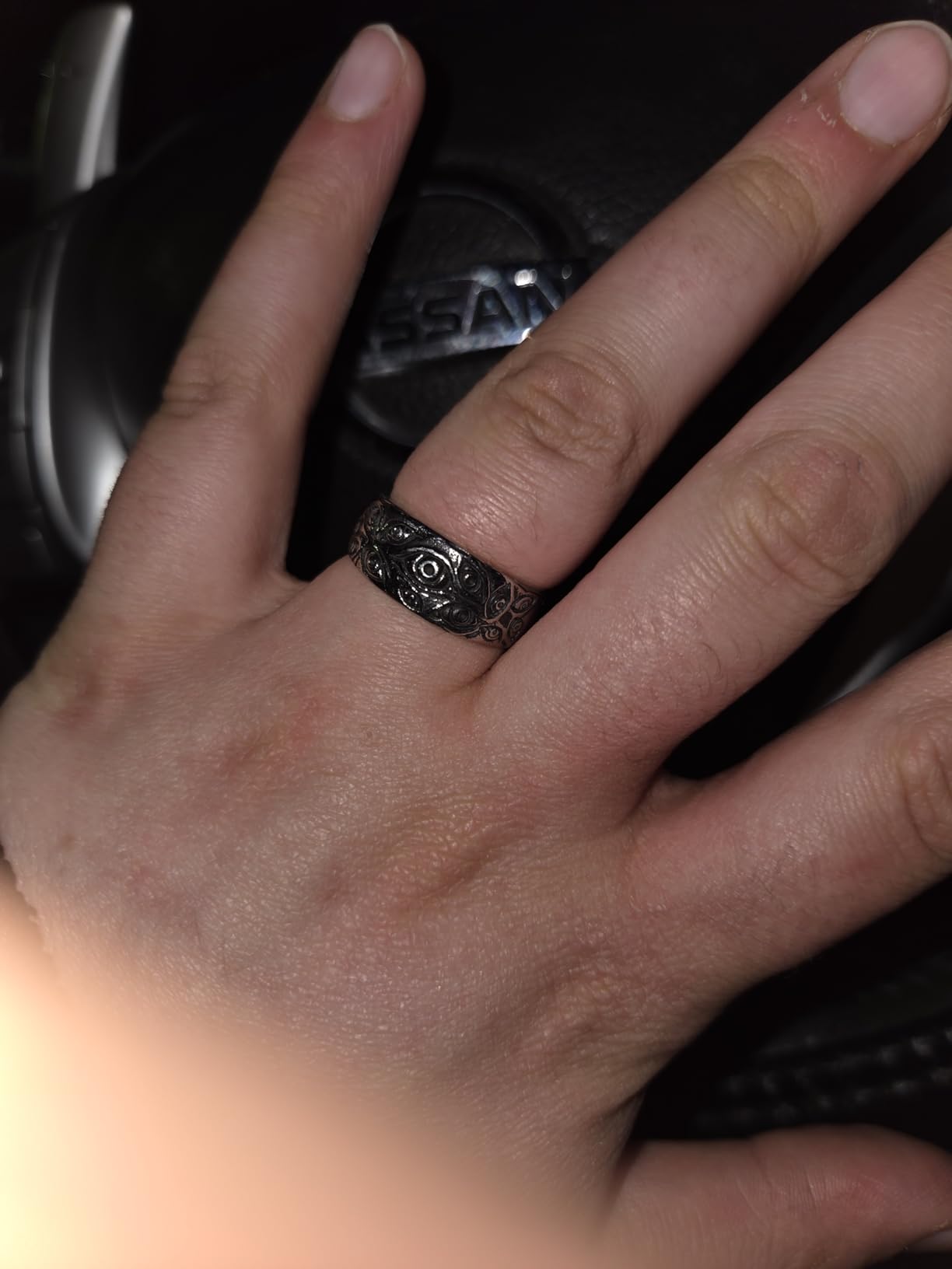 Men's Vintage Engraved Eye of God Ring Black Gold Silver Tone customer photo 1