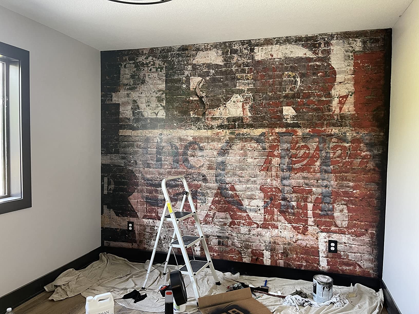 WR50507 Warehouse Brick Mural, Grey, 9'10