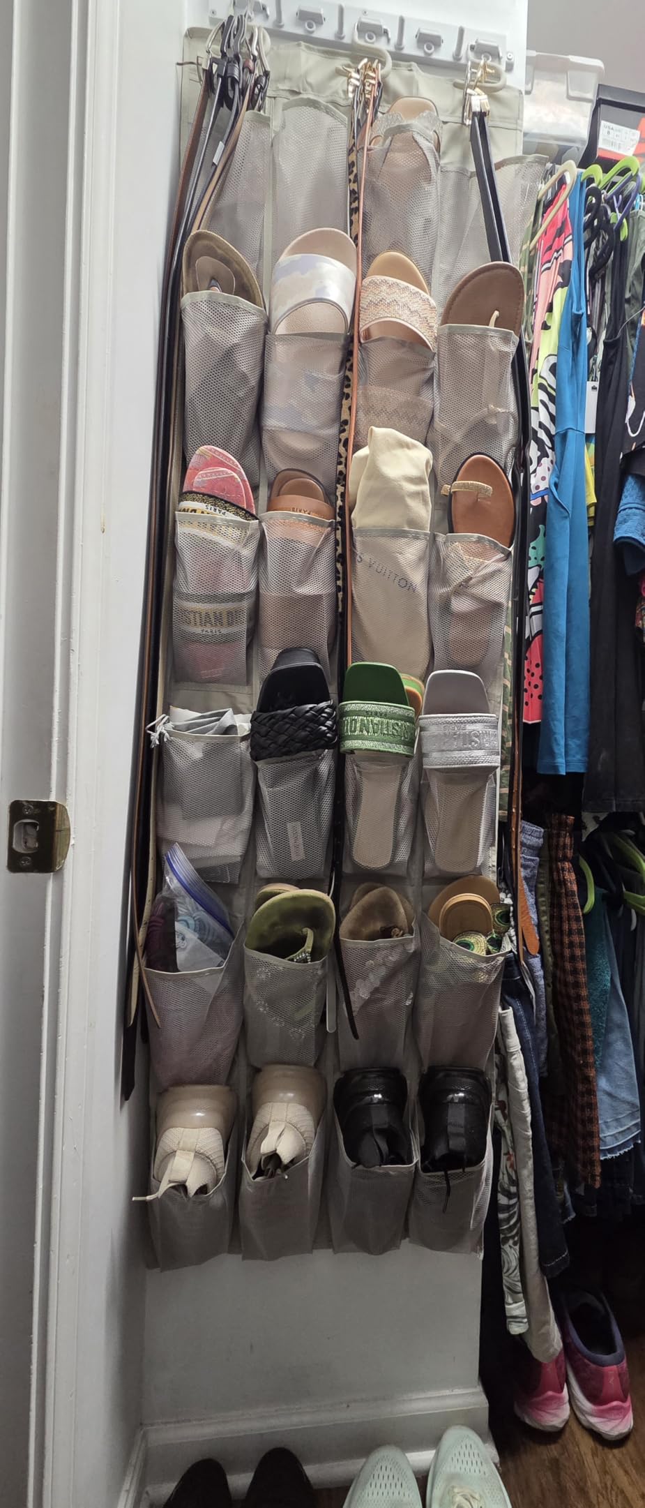 Amazon Basics 24 Medium Mesh Pocket Over-the-Door Hanging Shoe Organizer, Space Saving Shoe Storage, Light Grey customer photo 2