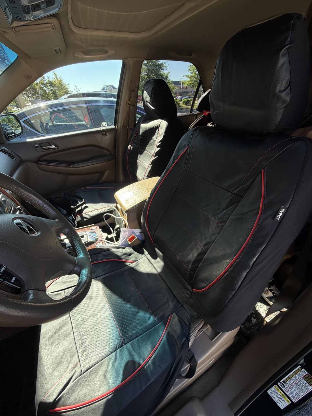 CAR PASS Universal FIT Piping Leather Car Seat Cover, for SUVs, Van, Trucks, Airbag Compatible, Inside Zipper Design and Reserved Opening Holes (Full Set, Black and Red) customer photo 2