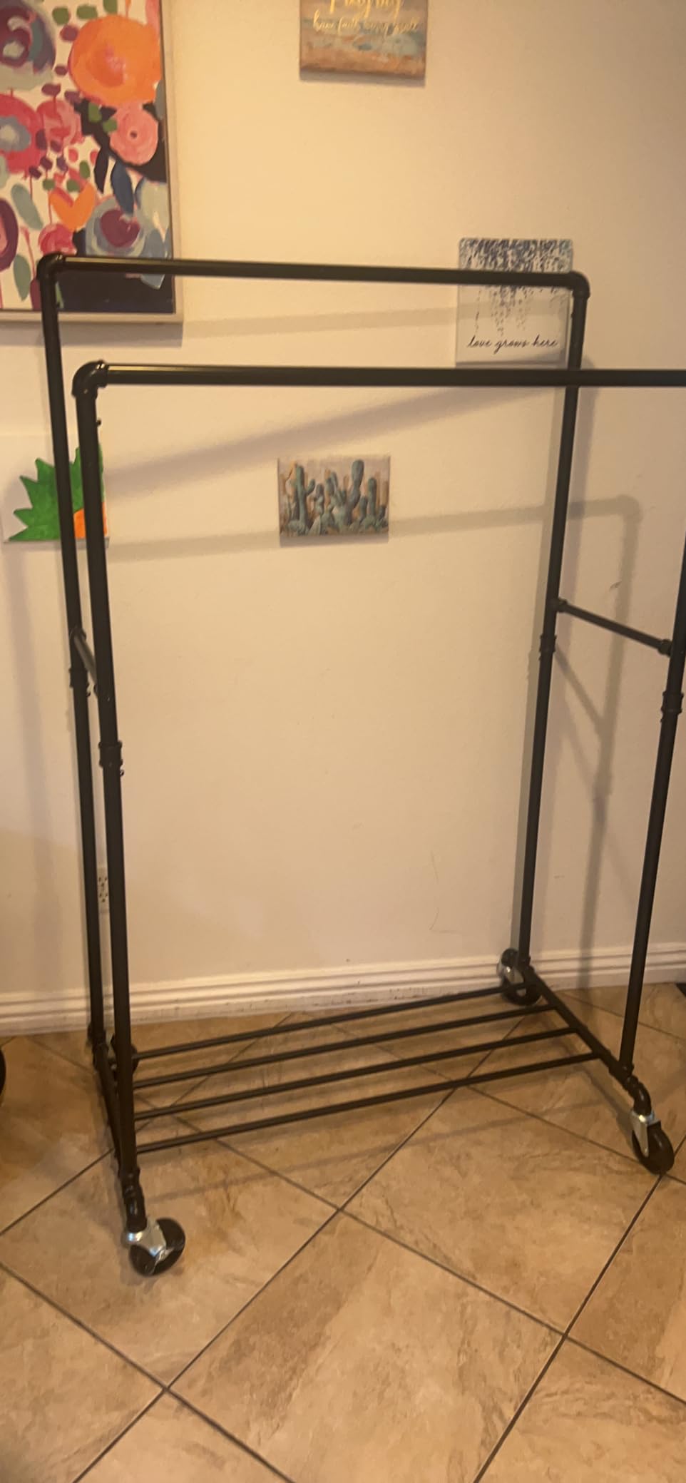SONGMICS Heavy-Duty Clothes Rack, Double-Rod Clothing Rack for Hanging Clothes, Industrial Garment Rack on Wheels, Metal Frame, 2 Casters with Brakes, Black customer photo 1