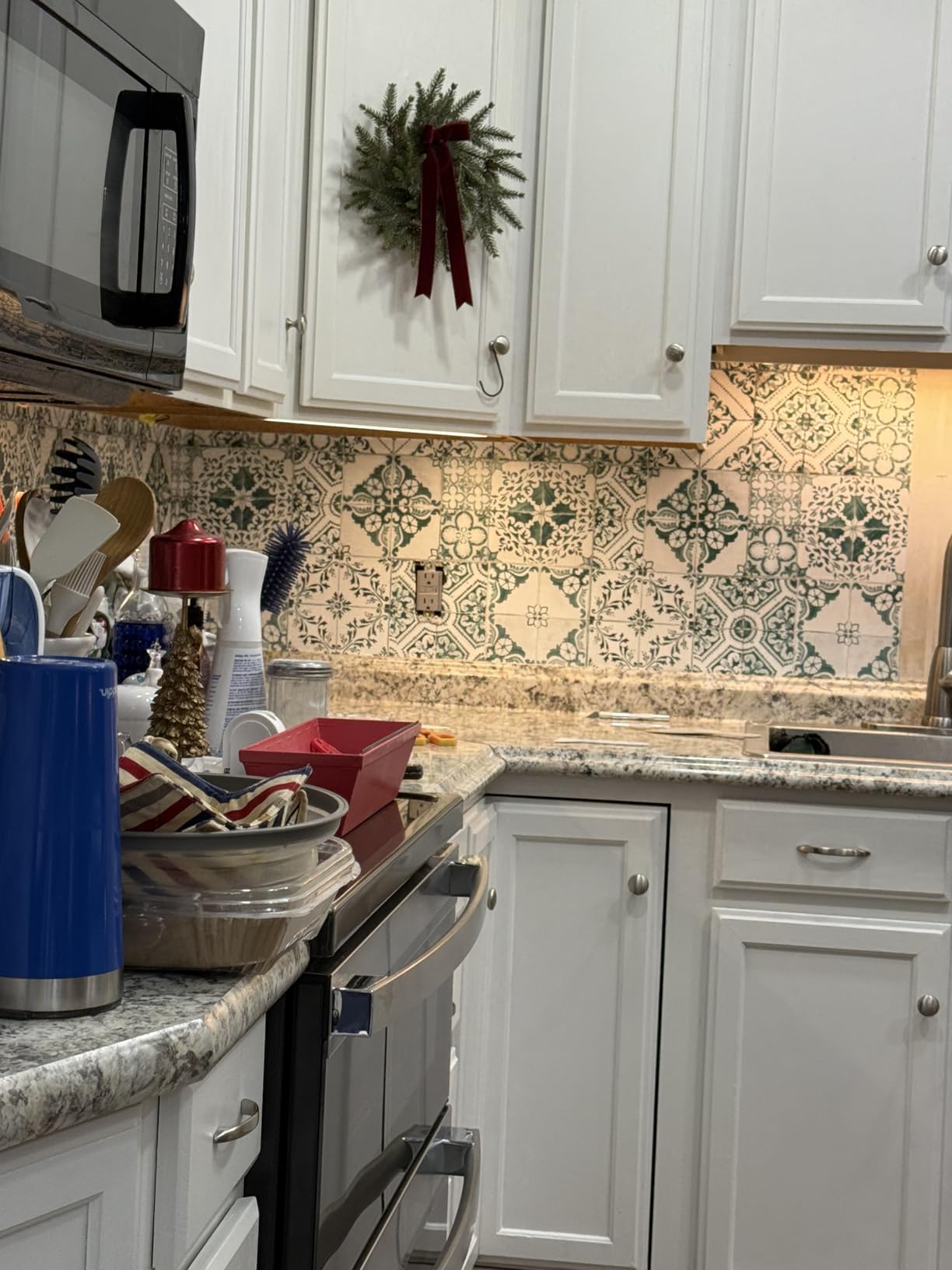 RoomMates RMK11083WP Blue Mediterranian Tile Peel and Stick Wallpaper 20.5