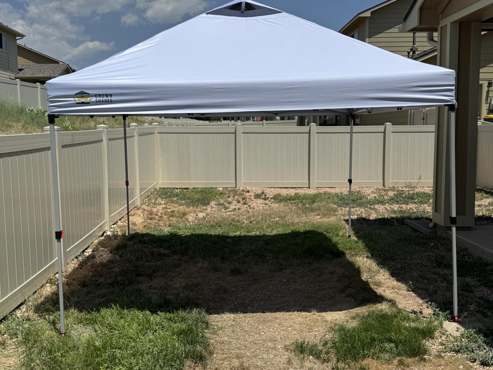 CROWN SHADES 10x10 Pop Up Canopy - Beach Tent with CenterLok One Push Setup - Easy Outdoor Sun Shade for Events, Parties, Camping - Gazebo with STO-N-Go Cover Bag, Silver Coated Top, Blue customer photo 1