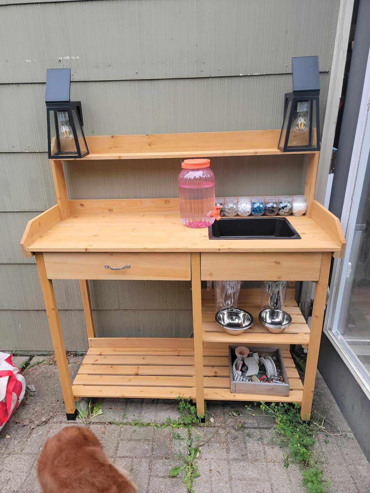 Topeakmart 45.2x17.7x47.6'' Potting Benches Outdoor Garden Potting Table Work Bench with Removable Sink Drawer Rack Shelves Work Station, Wood customer photo 1