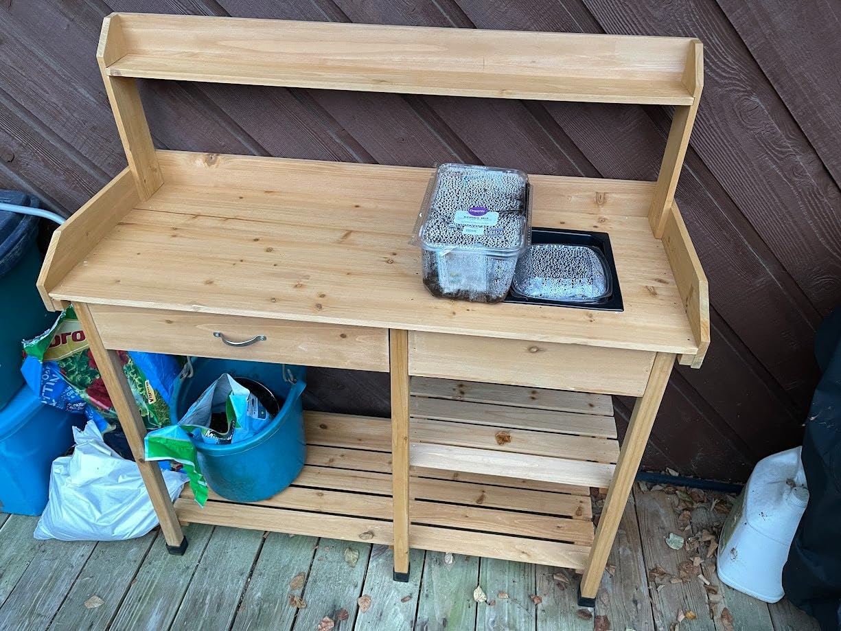 Topeakmart 45.2x17.7x47.6'' Potting Benches Outdoor Garden Potting Table Work Bench with Removable Sink Drawer Rack Shelves Work Station, Wood customer photo 2