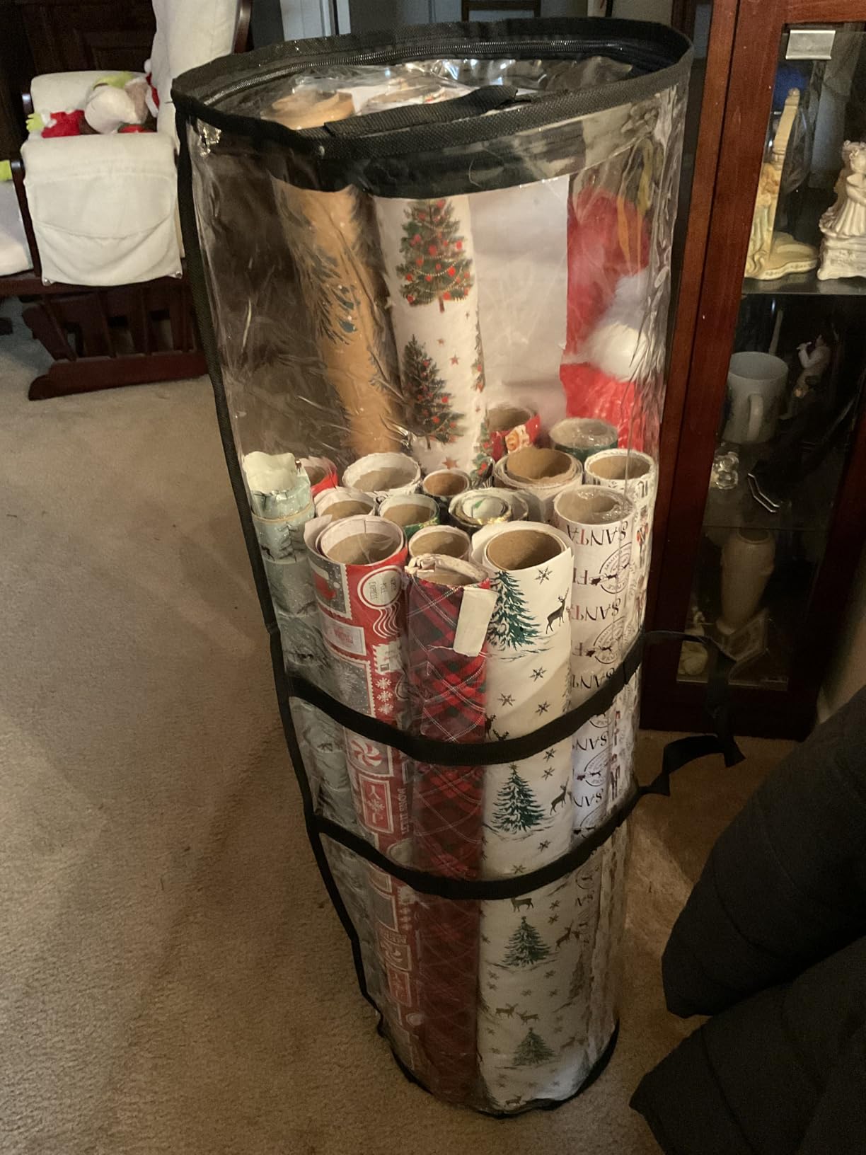 ZOBER Round Christmas Gift Wrapping Paper Organizer Storage - 40 Inch Gift Wrap Storage Containers - Wrapping Paper Holder, Clear PVC Waterproof, Fits 25 Standard Rolls - Black customer photo 1