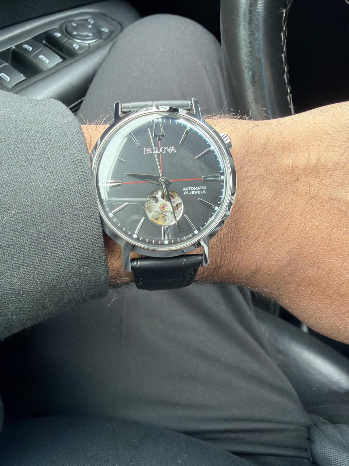 Bulova Men's Classic Aerojet 3-Hand Automatic Leather Strap Watch, Open Aperture, 40-Hour Power Reserve customer photo 1