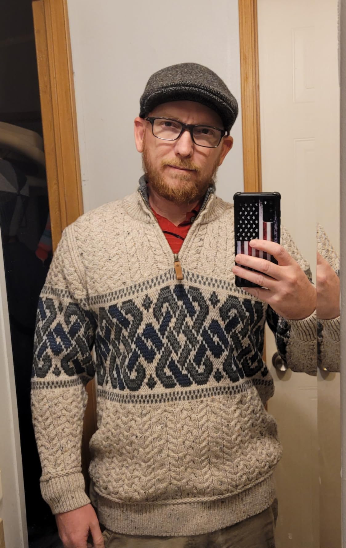 Men's Irish Cable Knit Half Zip Jacquard Sweater (100% Merino Wool) customer photo 1