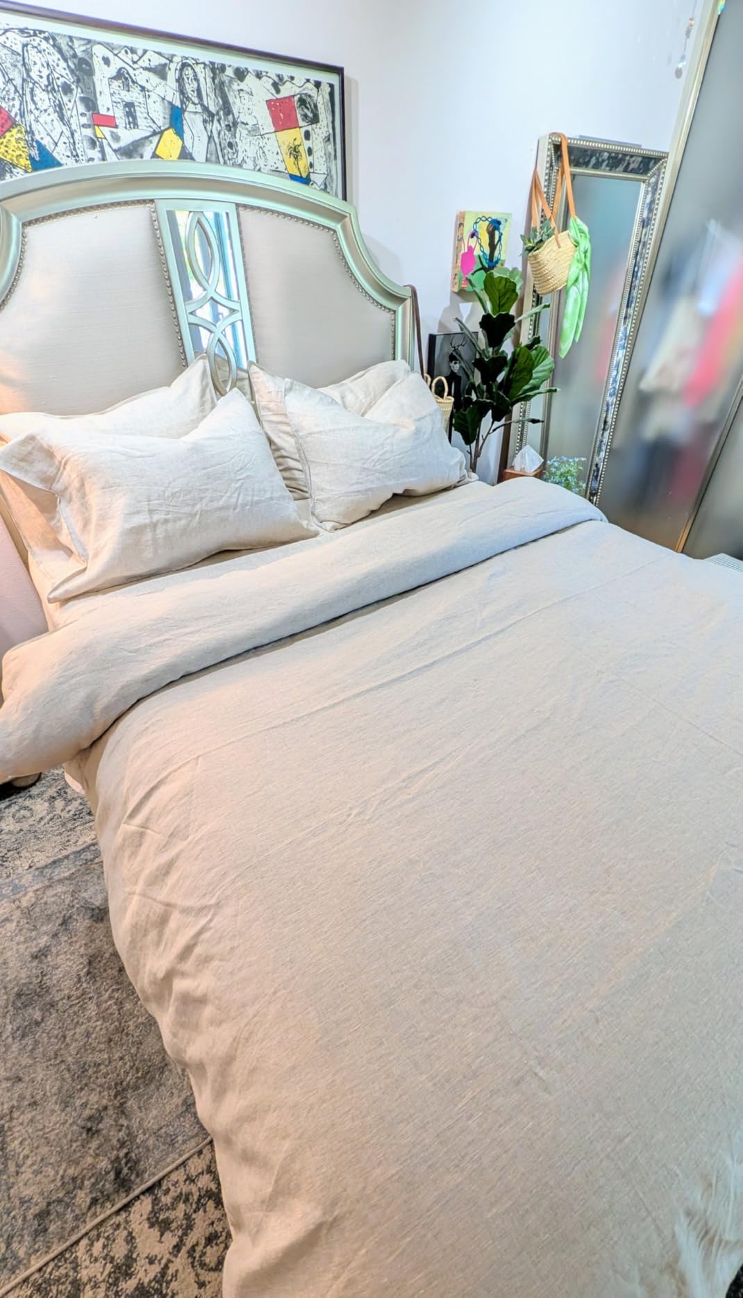 DAPU 100% Linen Duvet Cover Queen, Natural French Flax Breathable Duvet Cover 3 Pcs Set with Long Zipper Closure, Soft Lightweight Durable Linen Bedding for Hot Sleepers (Natural Linen, Queen) customer photo 1