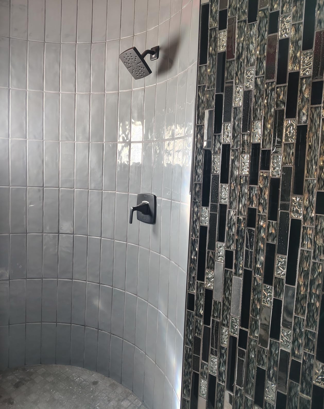 Blujellyfish Glass Metal Tiles Art Mosaic Silk Black Crystal Glass Chrome Silver Steel Accent Wall Border Kitchen Bath Backsplash Tile TSTNB12 (5 Square Feet) customer photo 1