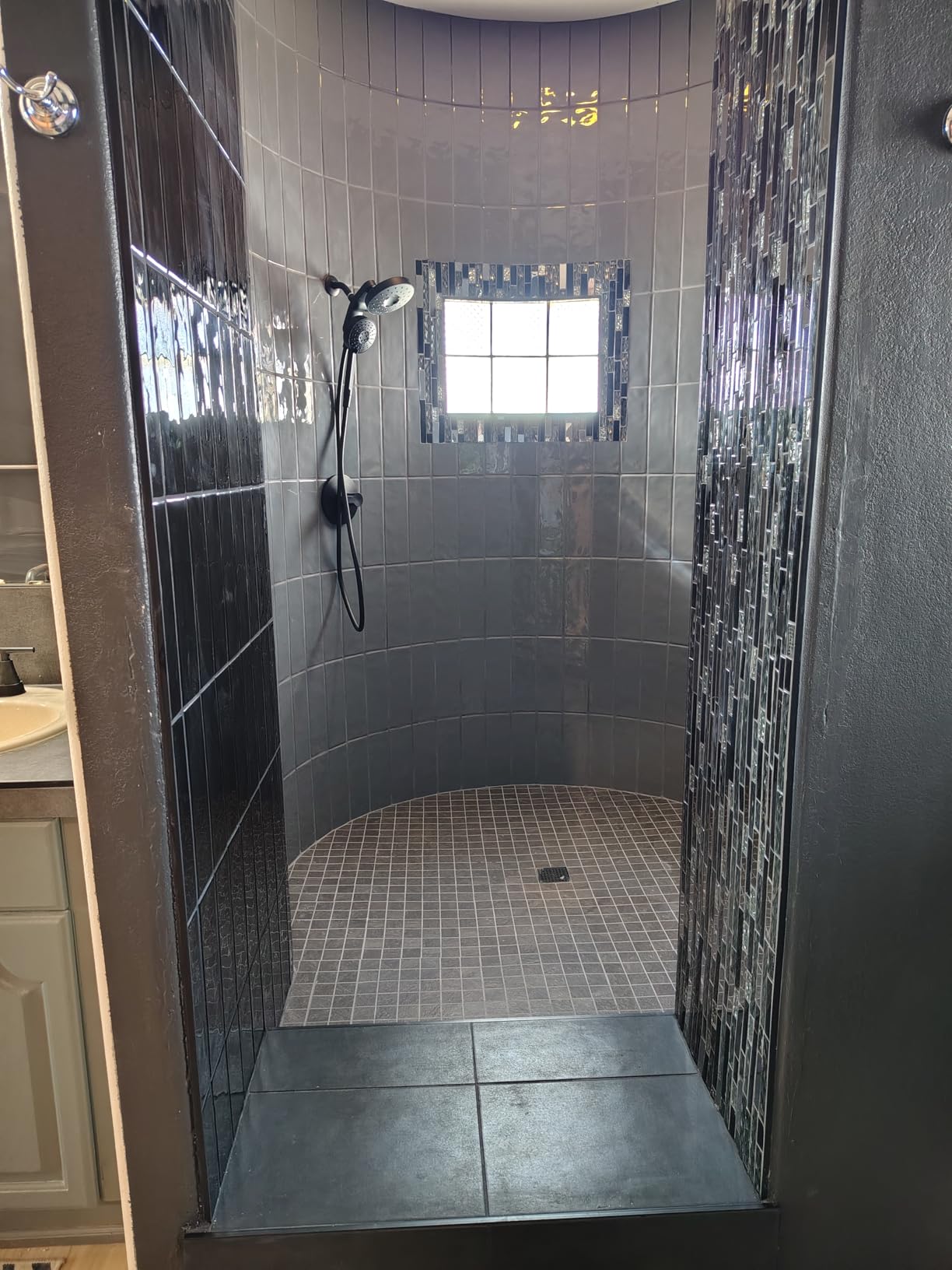 Blujellyfish Glass Metal Tiles Art Mosaic Silk Black Crystal Glass Chrome Silver Steel Accent Wall Border Kitchen Bath Backsplash Tile TSTNB12 (5 Square Feet) customer photo 2