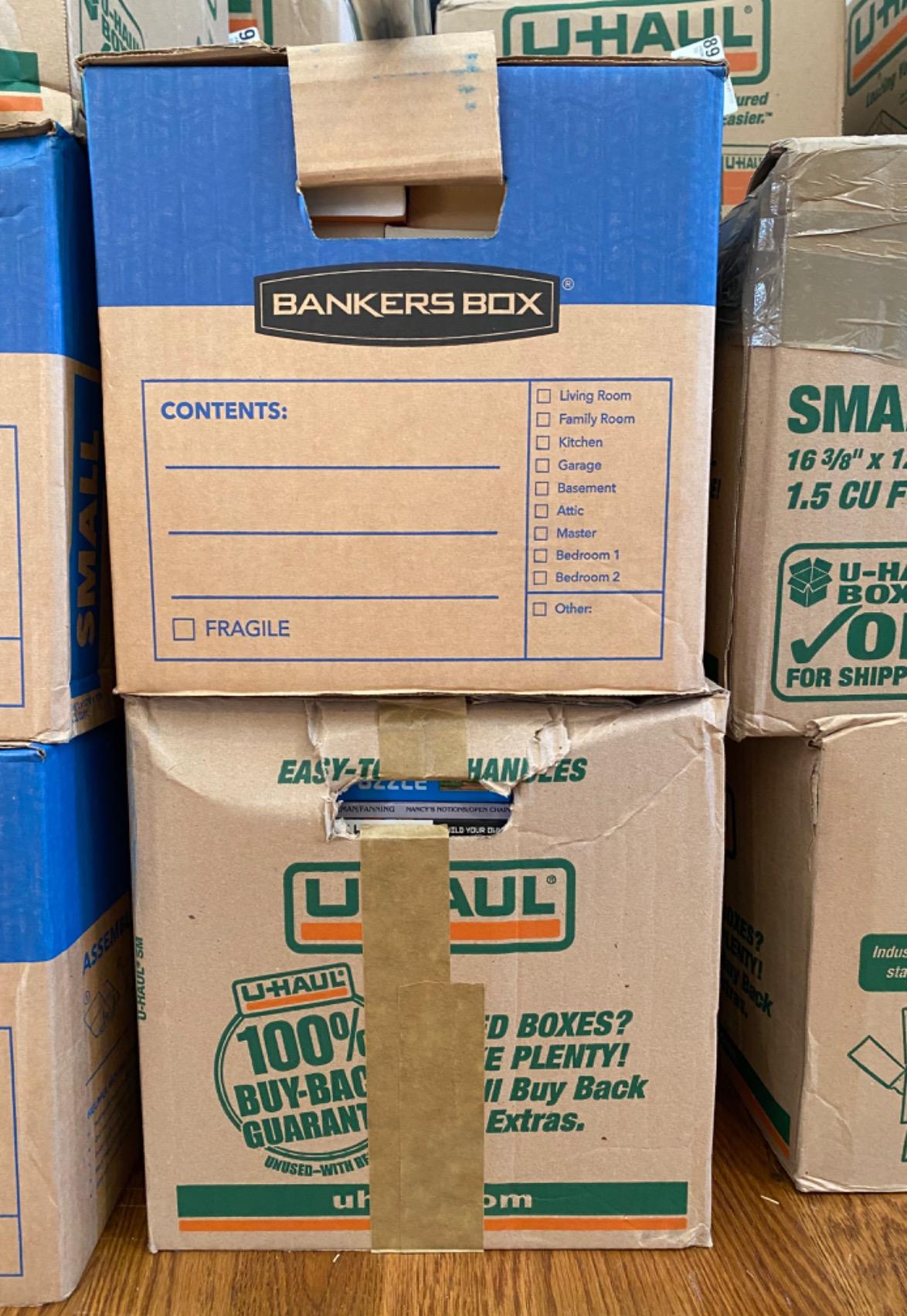 U-Haul Moving Box Variety Pack 10 Small, 10 Medium, and 5 Large Boxes - Suitable for Moving, Packing, Shipping, and Storage - Bonus Roll of Tape Included customer photo 1