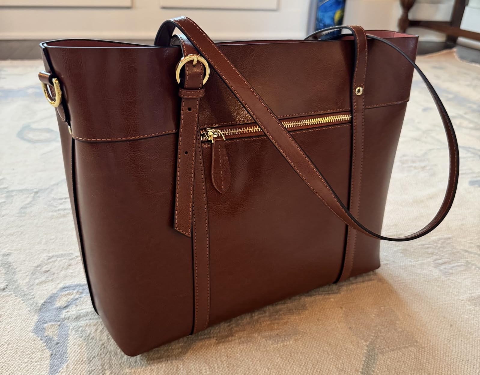 Kattee Genuine Leather Women Tote Bag Soft Handbags Vintage Shoulder Purses Fashion Top Handle Bag Large Capacity customer photo 1