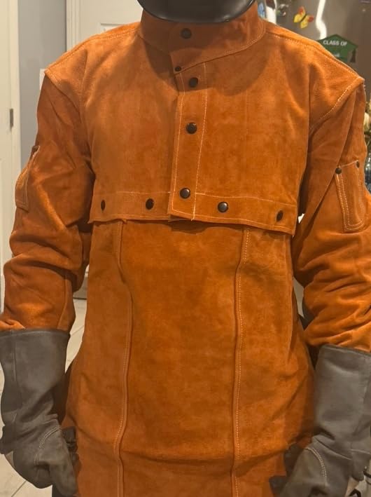 LeaSeek Leather Welding Jacket - Heavy Duty Welding Apron with Sleeve, Heat Flame Resistant Cowhide Weld Coat for Men Women. customer photo 2