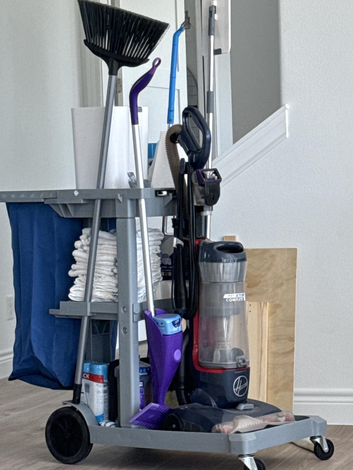 Dryser Commercial Janitorial Cleaning Cart on Wheels - Housekeeping Caddy with Shelves and Vinyl Bag customer photo 1