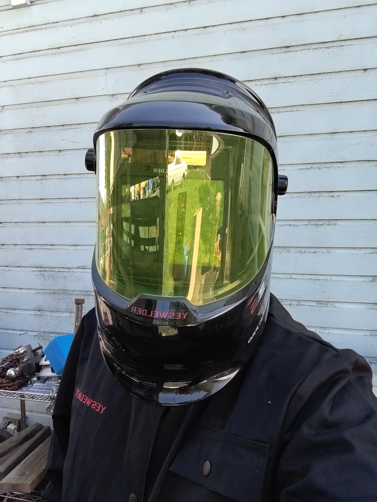 YESWELDER Auto Darkening Welding Helmet, 180° View, LYG-Q800D | Wide shade control for WELD/CUT/GRIND, 1/1/1/1 True Color, 1/30000s response customer photo 1