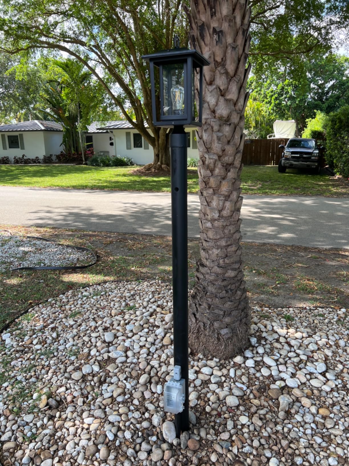 Beionxii Outdoor Post Light, Large Exterior Lamp Post Light Pier Mount Lantern with Base, Black Cast Aluminum w/Clear Glass (19