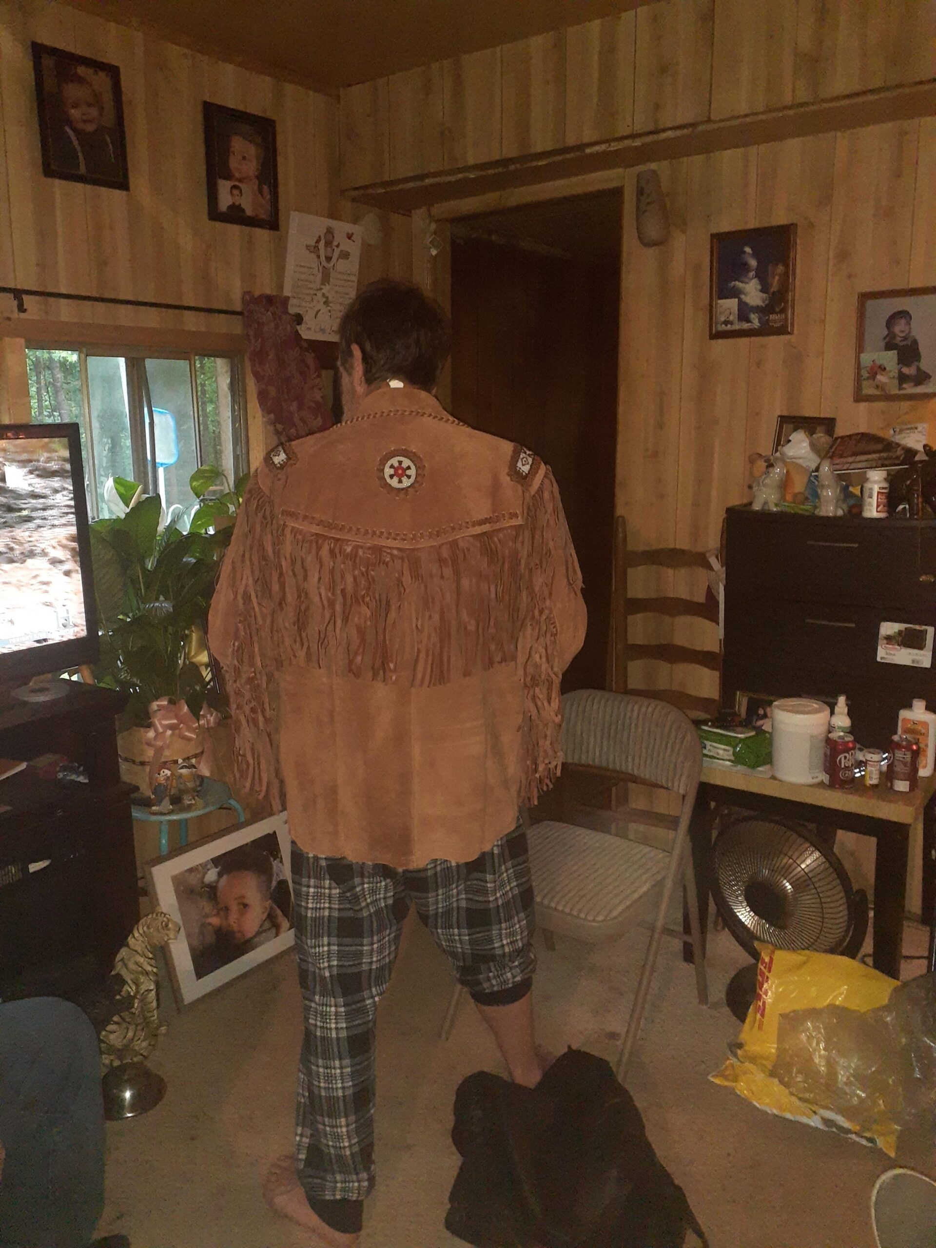 Men's Traditional Cowboy Western Leather Jacket Coat with Fringe Native American Jacket Suede Beaded Black customer photo 1
