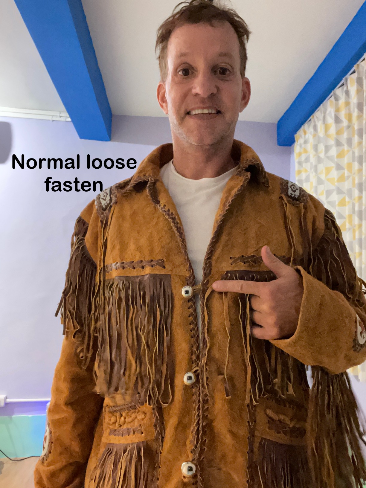 Men's Traditional Cowboy Western Leather Jacket Coat with Fringe Native American Jacket Suede Beaded Black customer photo 3
