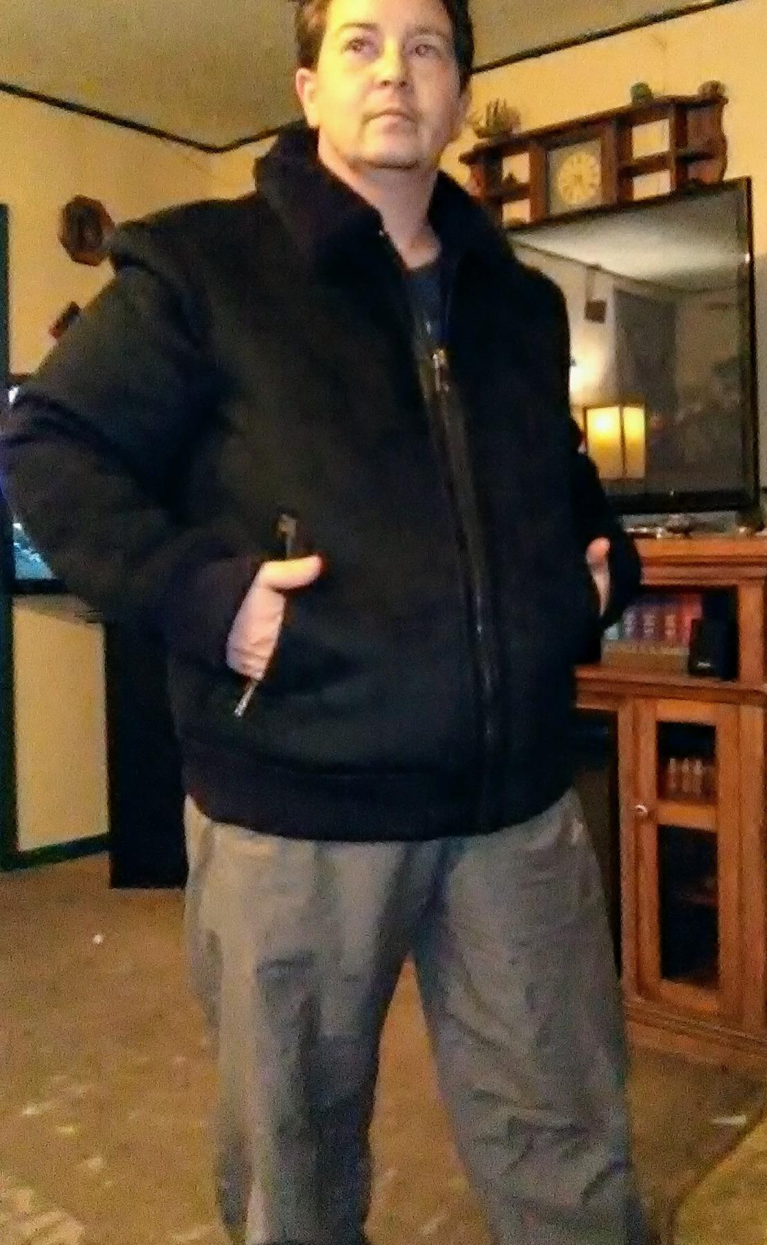 DKNY Men's Faux Shearling Bomber Jacket With Faux Fur Collar customer photo 2