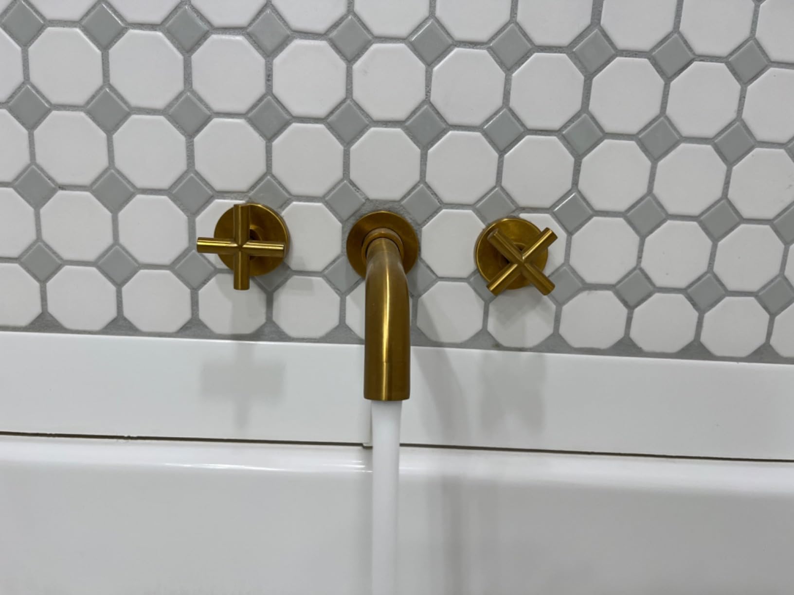SITGES Brushed Nickel Bathroom Faucet, Double Handle Wall Mount Bathroom Sink Faucet and Rough in Valve Included customer photo 1
